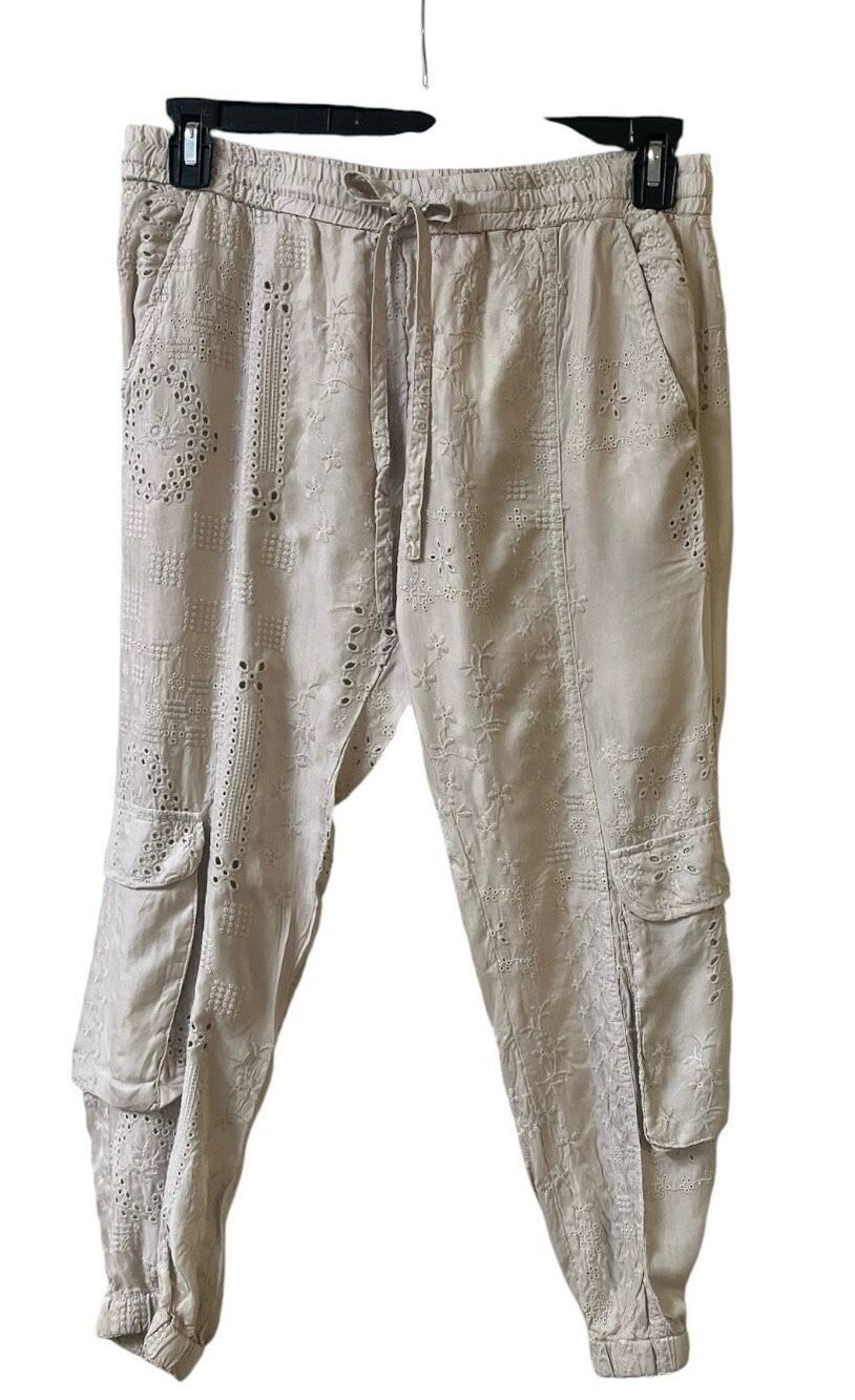 Johnny Was lace look and embroidered pants beige sz Small NWOT